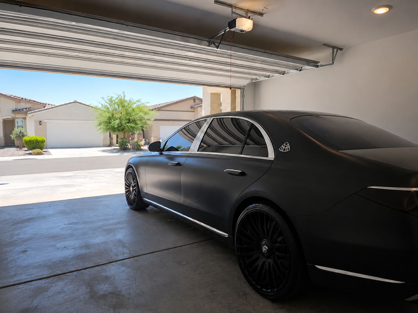 Matte black Mercedes-Maybach S-Class detailed inside a Phoenix garage